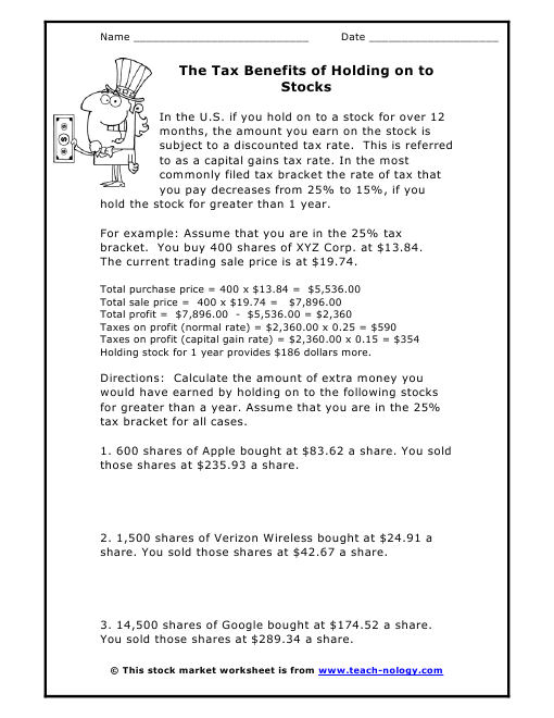 stock market worksheets high school