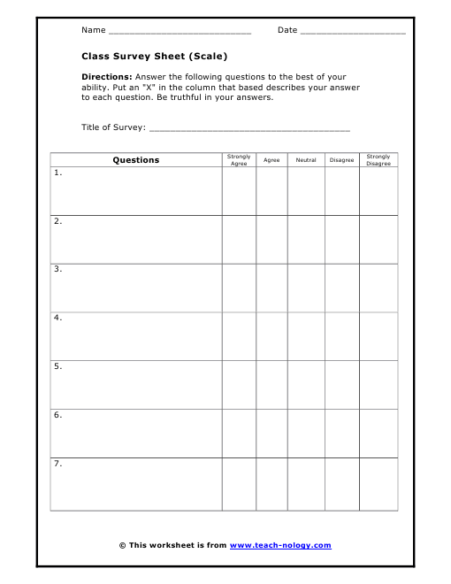 General Class Survey Sheet Scale 