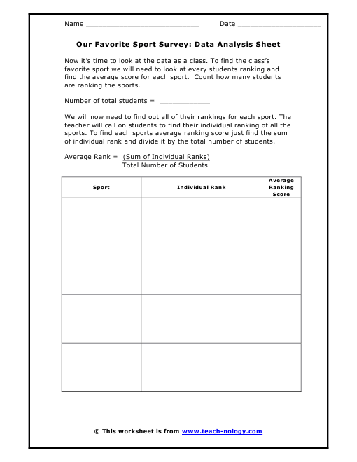 Printables Data Analysis Worksheets our favorite sport survey data analysis sheet click to print