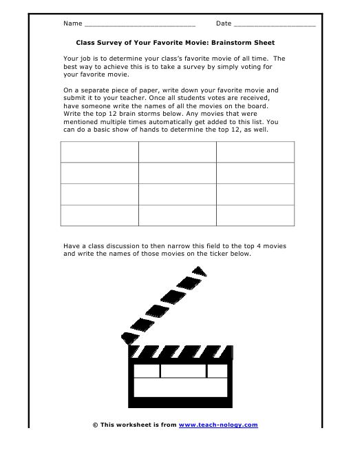 Class Survey of Your Favorite Movie: Brainstorm Sheet