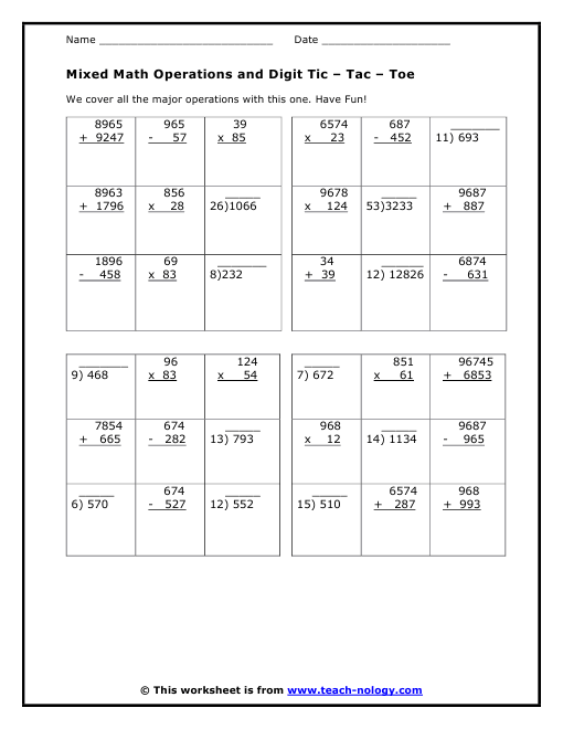 Mixed Math Operations and Digit Game