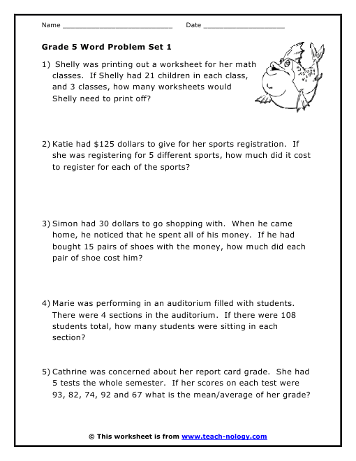 Grade 5 Word Problems Set 1