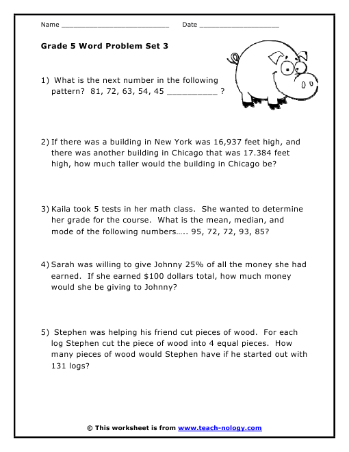  Grade 5 Word Problems Set 3