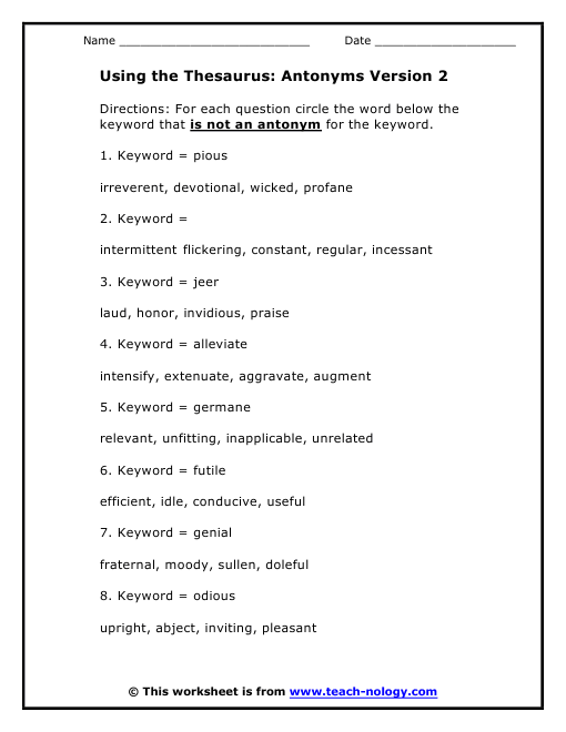Using the Thesaurus Antonyms Version 2