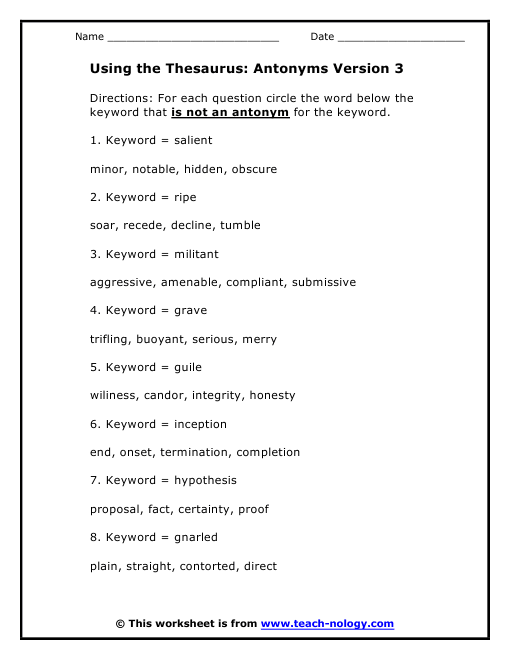 Using the Thesaurus Antonyms Version 3