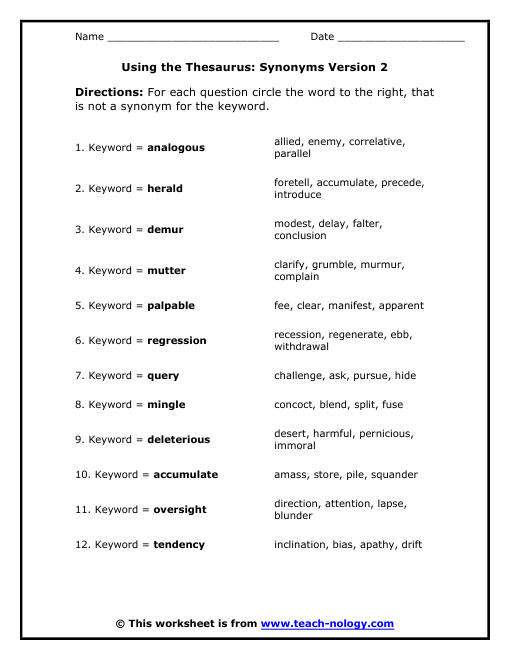 Using the Thesaurus Synonyms Version 2