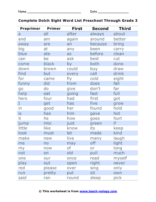 sightw25 - Sight Word List For Kindergarten