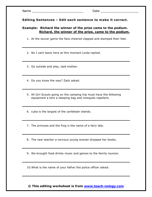 Free 3rd Grade Sentence Correction Worksheets