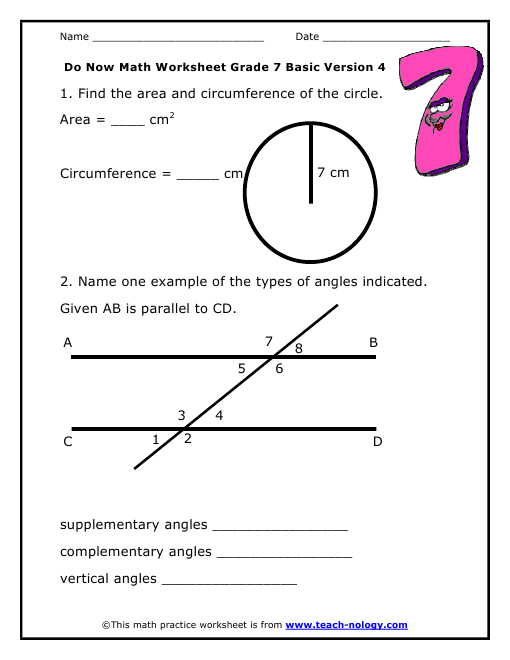 Grade 7 Geometry Worksheets