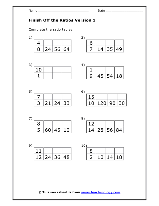 Ratio Tables 6th Grade Worksheet | Brokeasshome.com