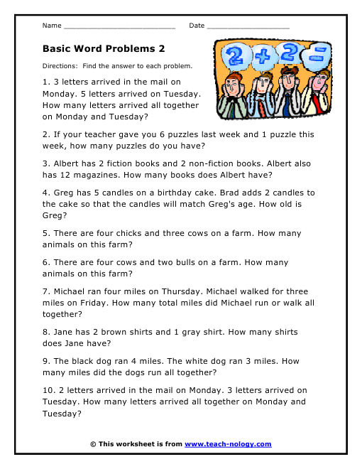 Basic Word Problem Worksheet Version 2